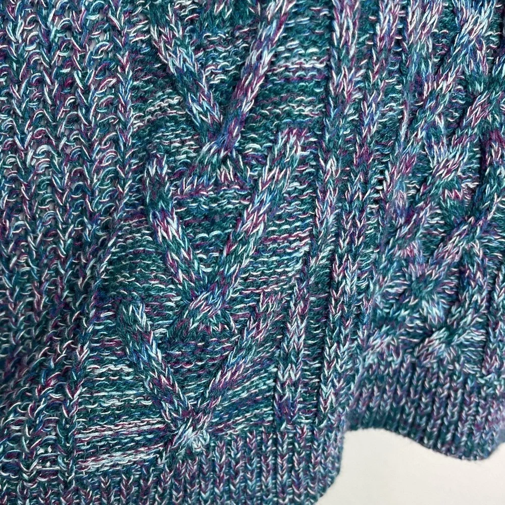 Faded Glory Women's Teal Multicolor Long Sleeve Cable Knit Pullover Sweater Sm